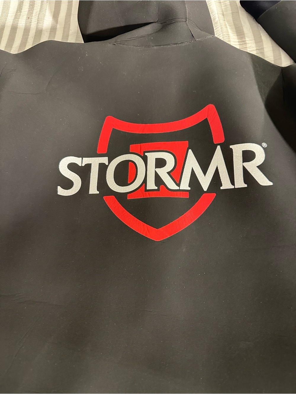 Stormr Men’s Black Hooded Performance Jacket with Red Lining size Large